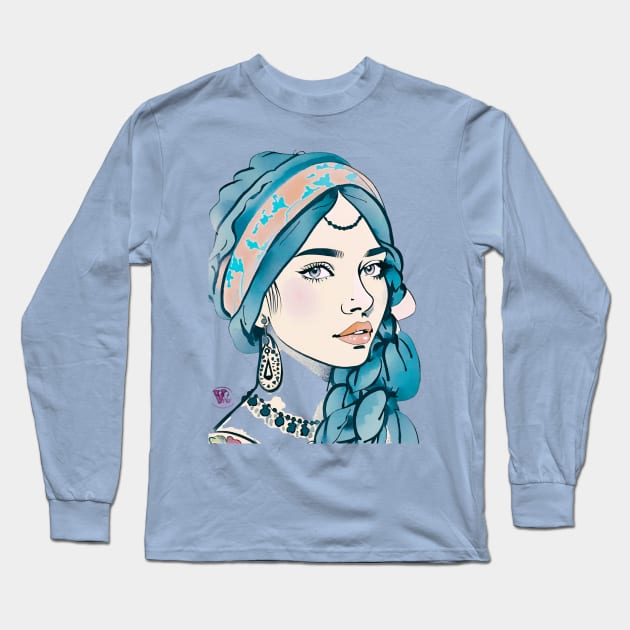 Boho girl in blue Long Sleeve T-Shirt by Viper Unconvetional Concept